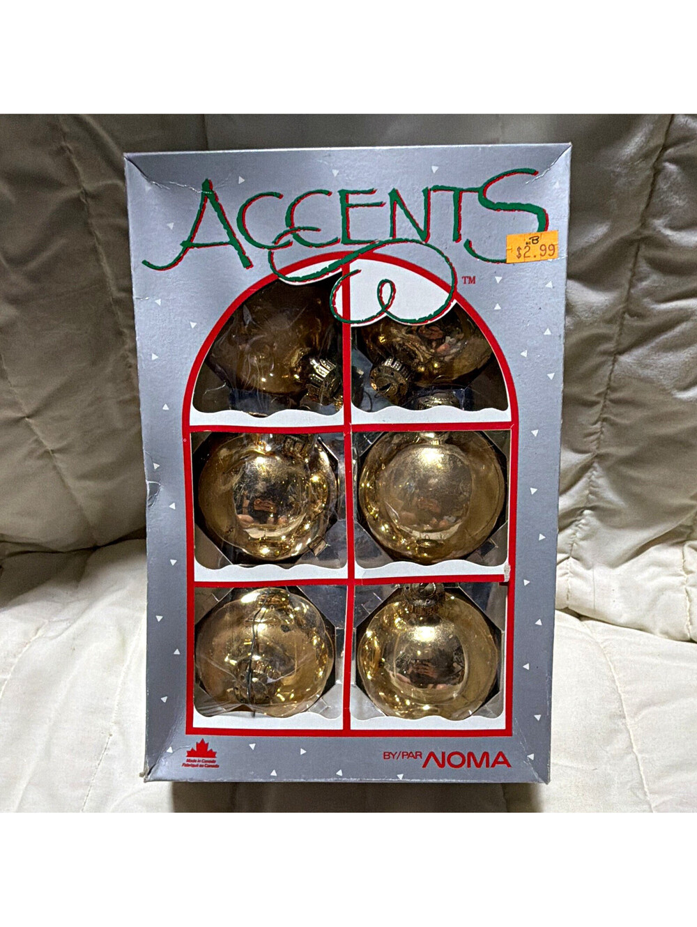 Noma Accents Gold Christmas Glass Round Hanging Bauble Ornaments Set, 6